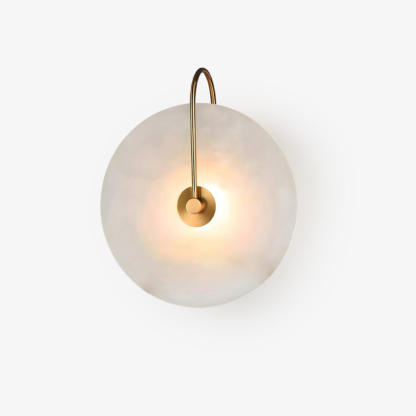 Wandlampe mit Alabasterscheibe und Metallarm | Runde Wandleuchte mit LED-Licht