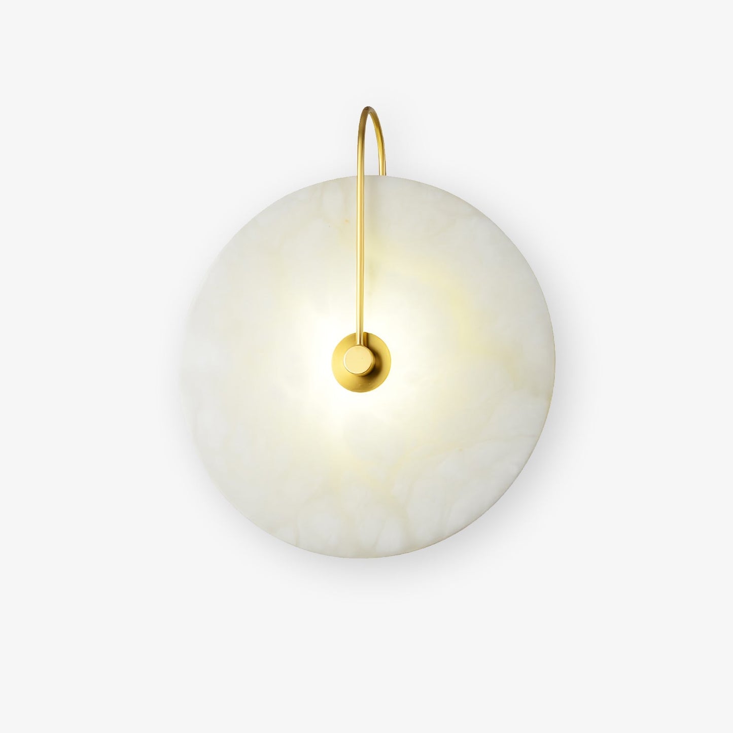Wandlampe mit Alabasterscheibe und Metallarm | Runde Wandleuchte mit LED-Licht