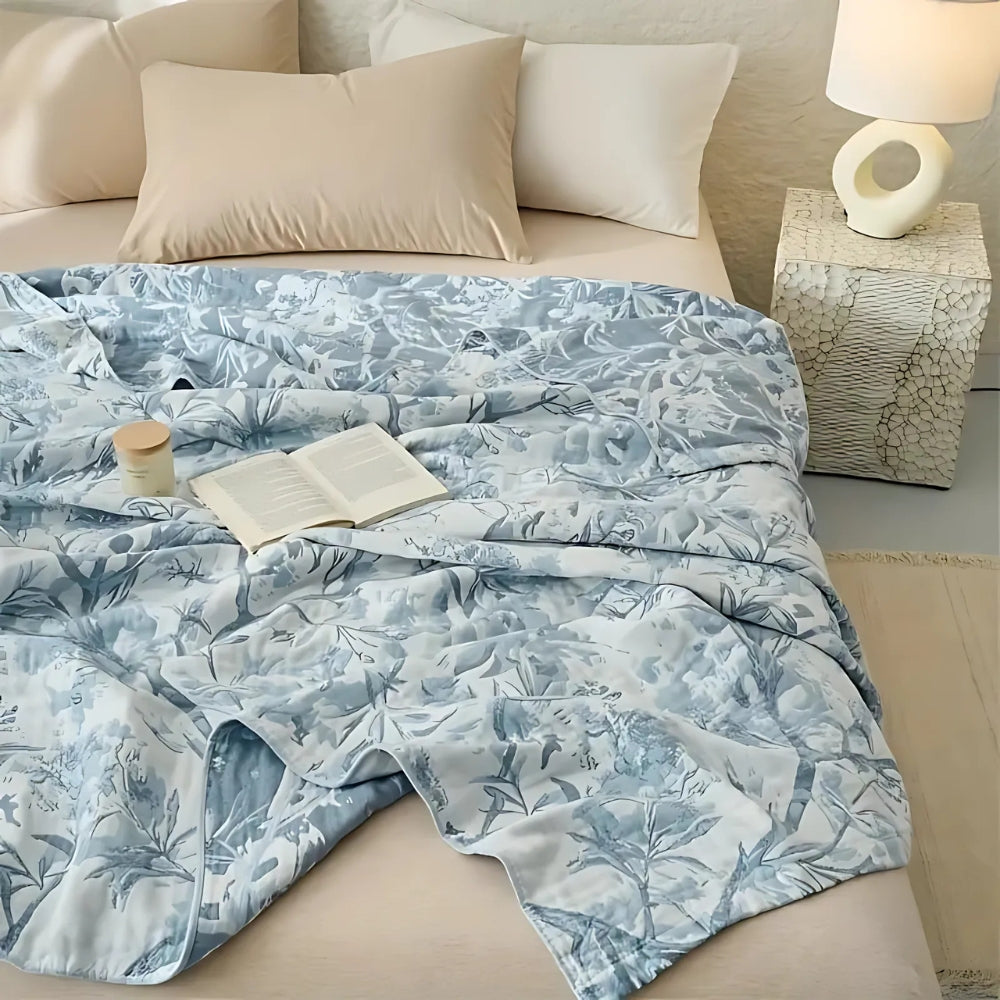Decke mit floralem Blumen- und Zweigmuster | Überwurf für Bett und Sofa
