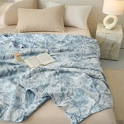 Decke mit floralem Blumen- und Zweigmuster | Überwurf für Bett und Sofa