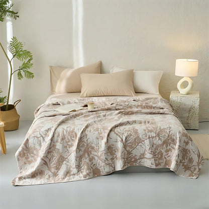 Decke mit floralem Blumen- und Zweigmuster | Überwurf für Bett und Sofa