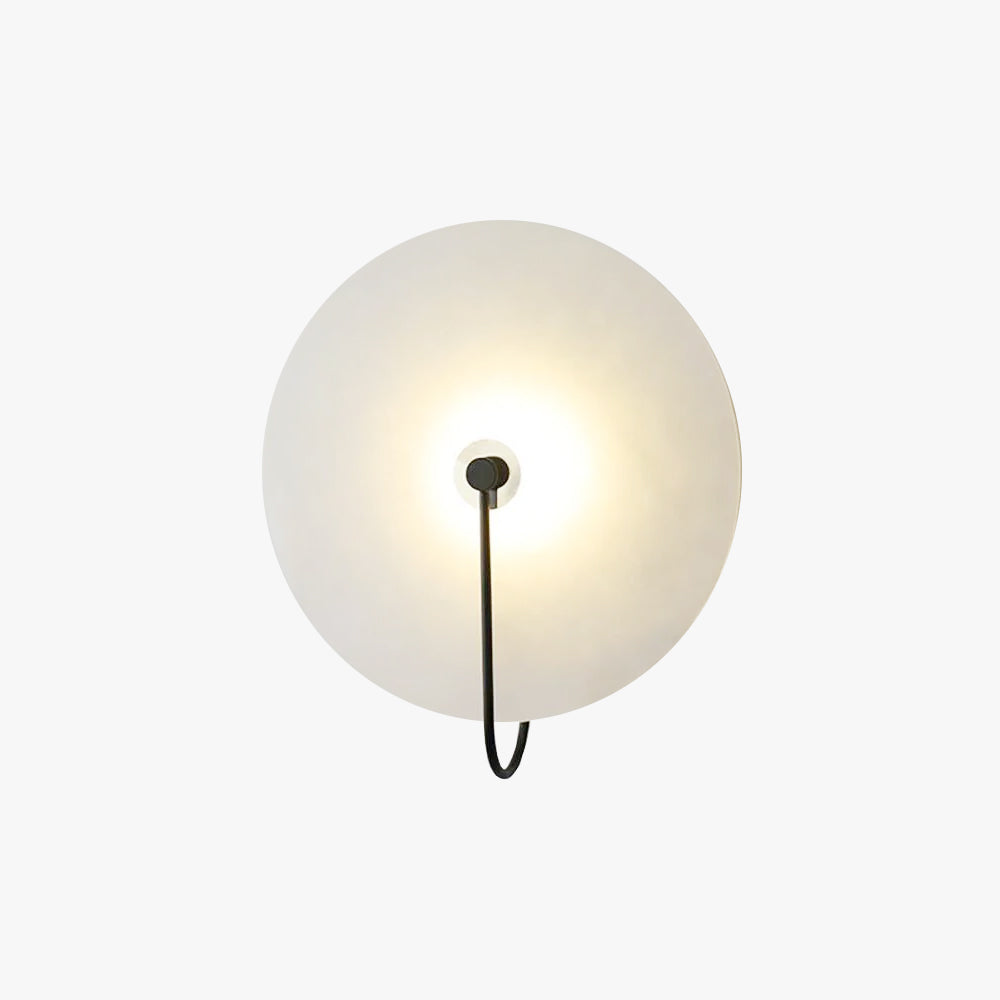 Wandlampe mit Alabasterscheibe und Metallarm | Runde Wandleuchte mit LED-Licht