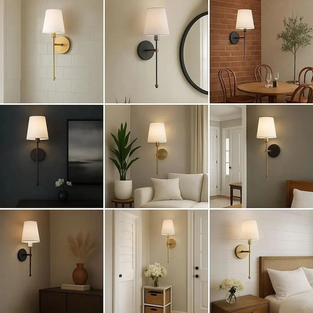 Wandleuchte mit Schirm 2er-Set kabellos | Ohne Verkabelung montierbar mit dimmbarem Licht