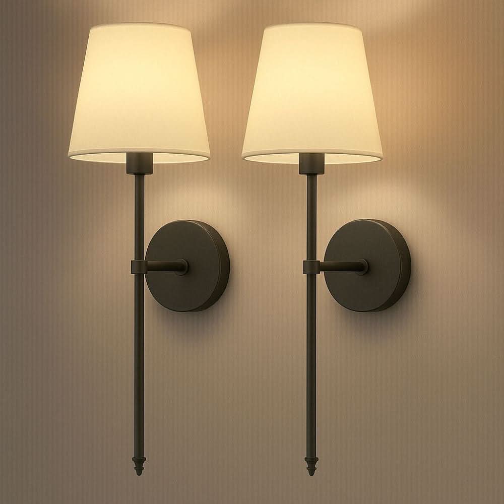 Wandleuchte mit Schirm 2er-Set kabellos | Ohne Verkabelung montierbar mit dimmbarem Licht