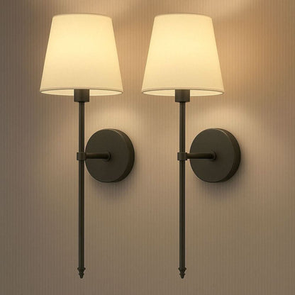 Wandleuchte mit Schirm 2er-Set kabellos | Ohne Verkabelung montierbar mit dimmbarem Licht