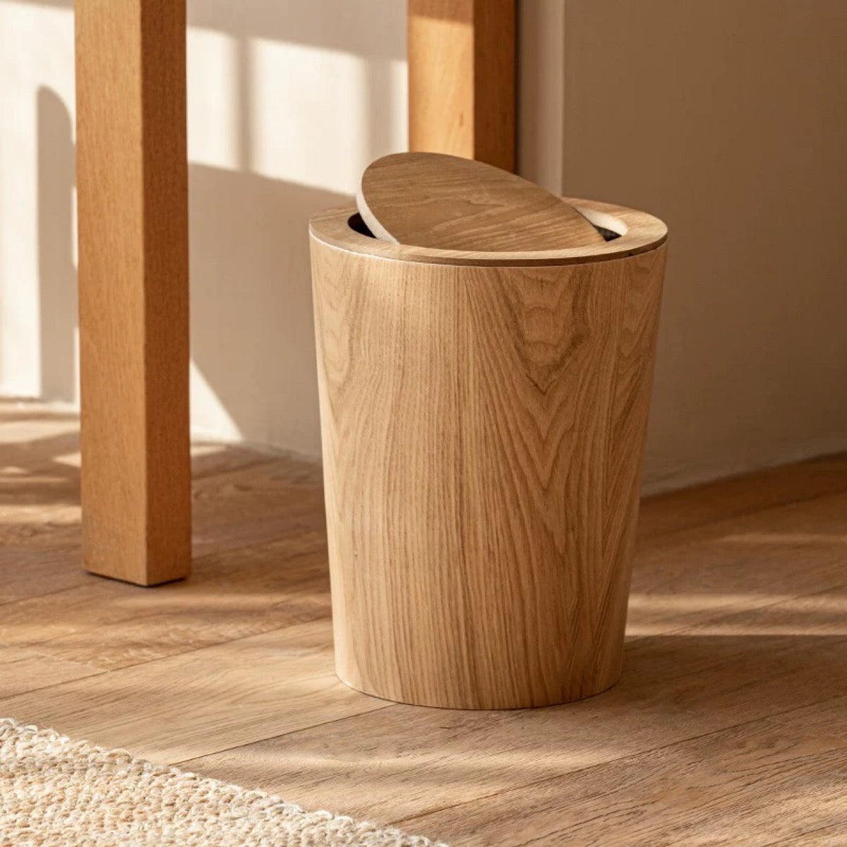 Abfalleimer Holzoptik mit Deckel