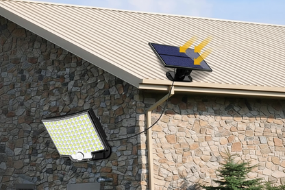 Solar LED-Aussenleuchte mit Bewegungsmelder | 106 LEDs, getrenntes Solarpanel, 3000-mAh-Akku