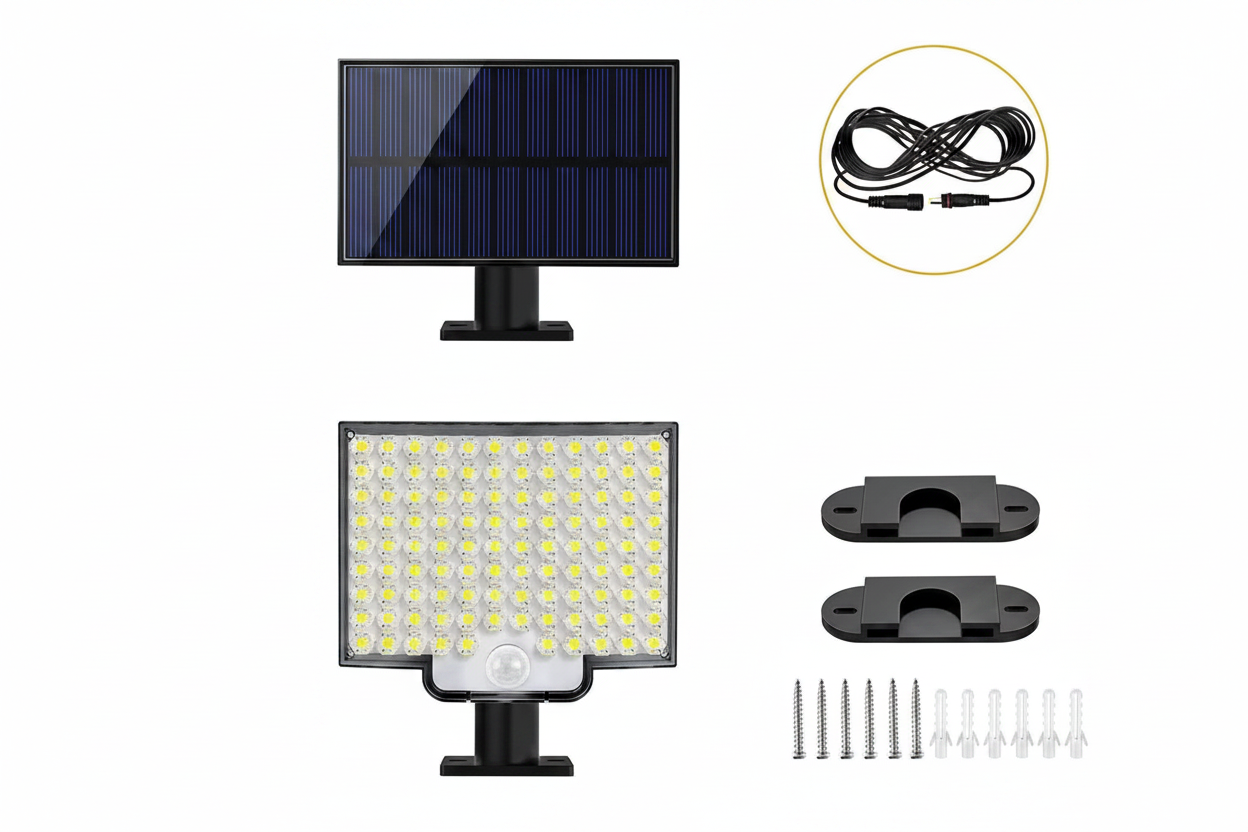 Solar LED-Aussenleuchte mit Bewegungsmelder | 106 LEDs, getrenntes Solarpanel, 3000-mAh-Akku