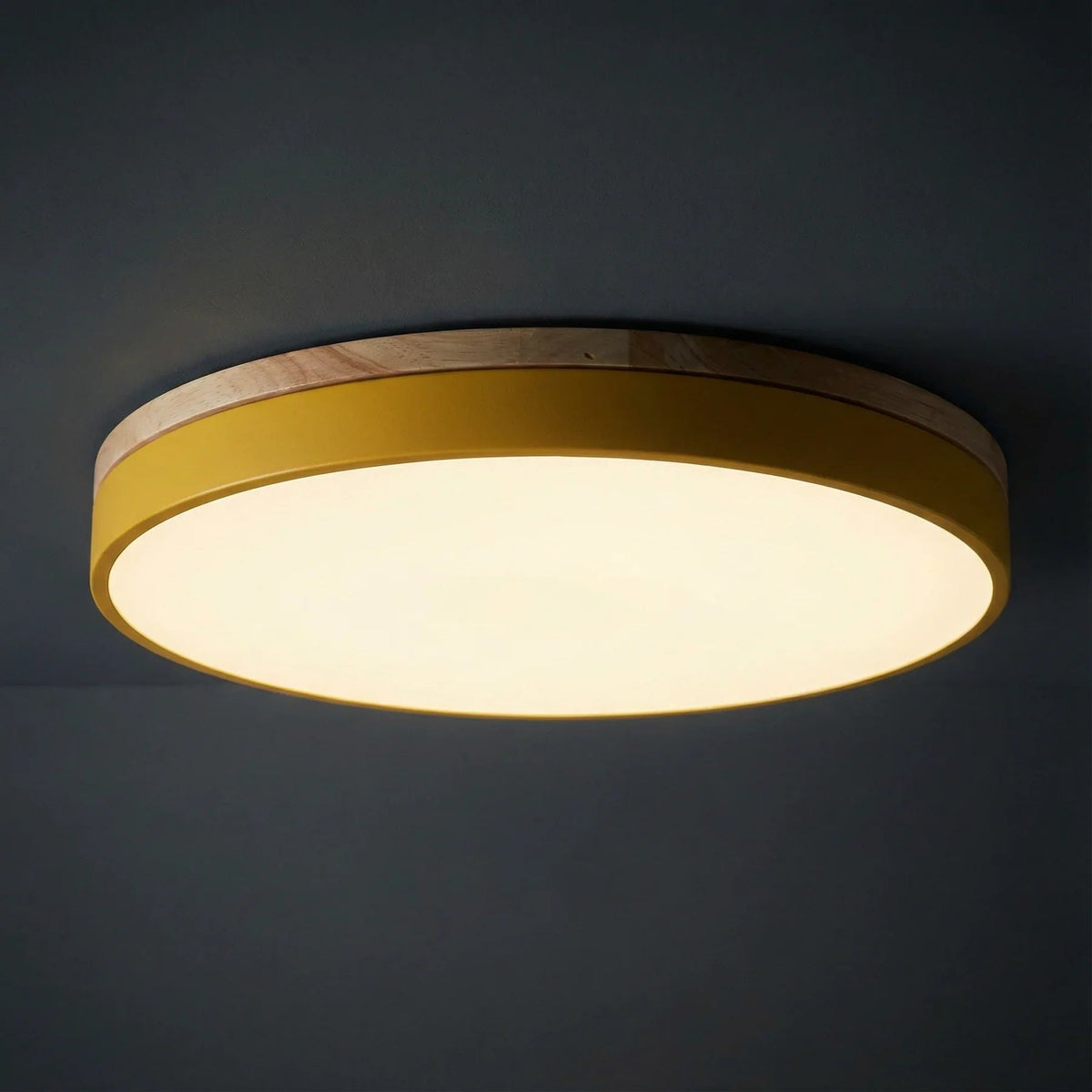LED Deckenleuchte rund Holzrand
