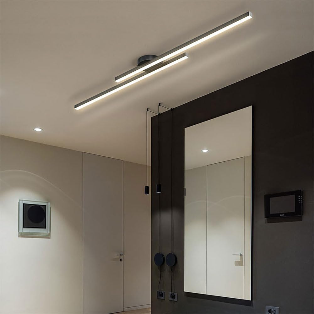LED-Deckenleuchte mit zwei Lichtbalken aus Aluminium | Flaches Design mit integrierter LED