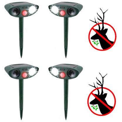Solarbetriebener Ultraschall-Tiervertreiber im 4er-Set | Mit PIR-Sensor und LED-Blitzlicht für Garten