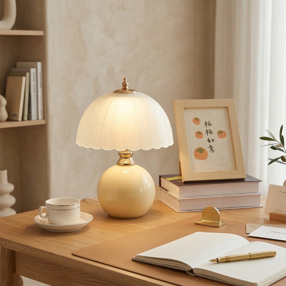 Tischlampe mit Glasschirm