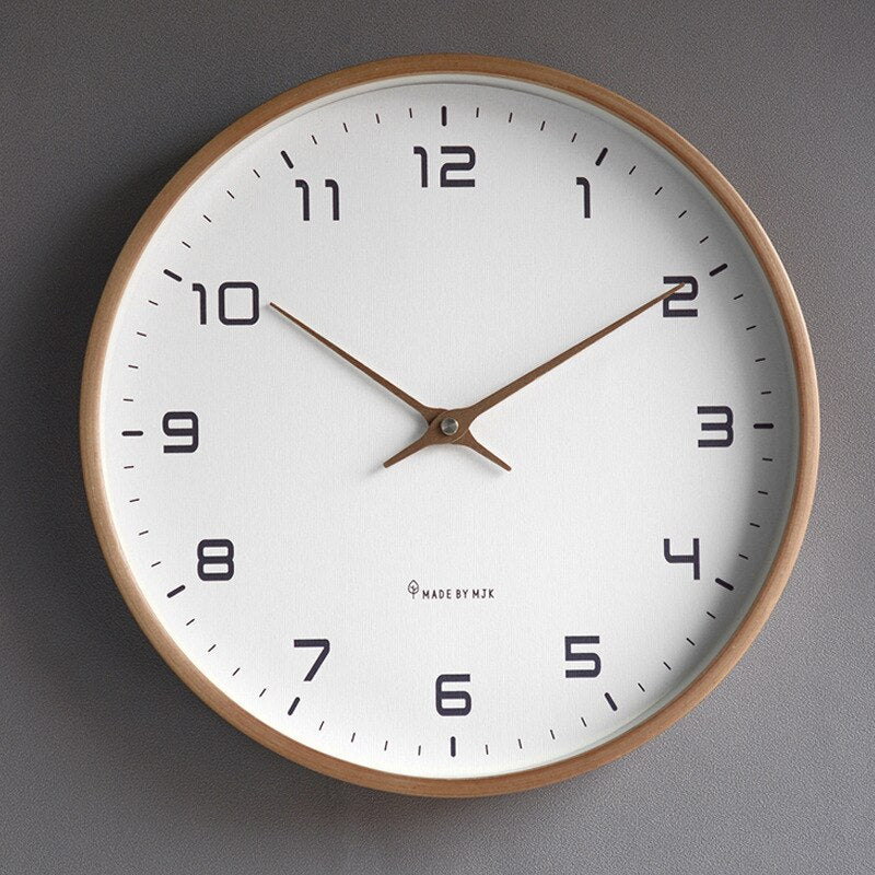 Runde analoge Wanduhr mit Rahmen in Holzoptik | Für Wohnzimmer und Büro