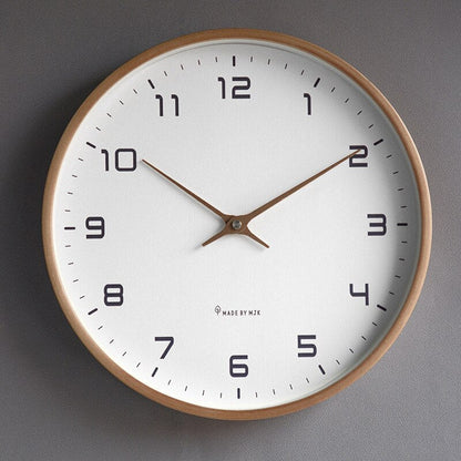 Runde analoge Wanduhr mit Rahmen in Holzoptik | Für Wohnzimmer und Büro